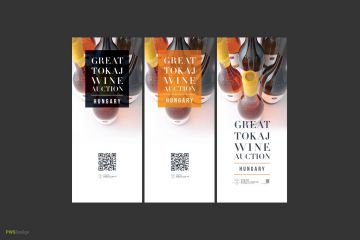 wine bottle shots and RollUp graphic design for the Confrérie de Tokaj
